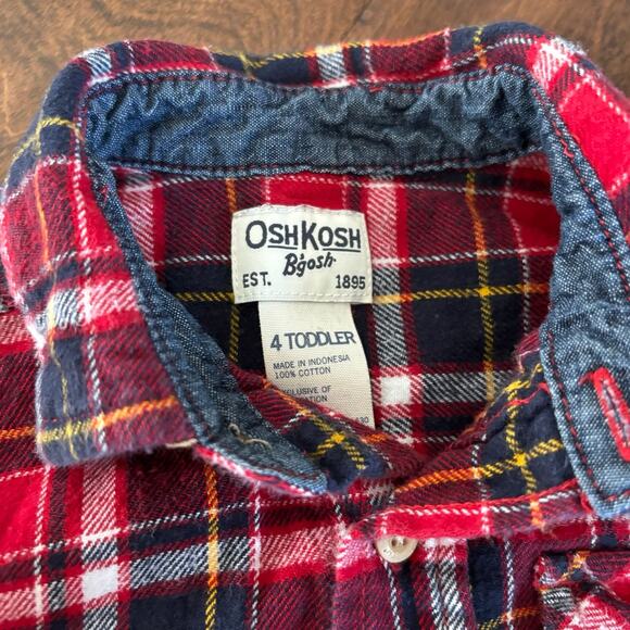 Oshkosh boys 4t Red Flannel Button Down Collared Shirt - Picture 4 of 6